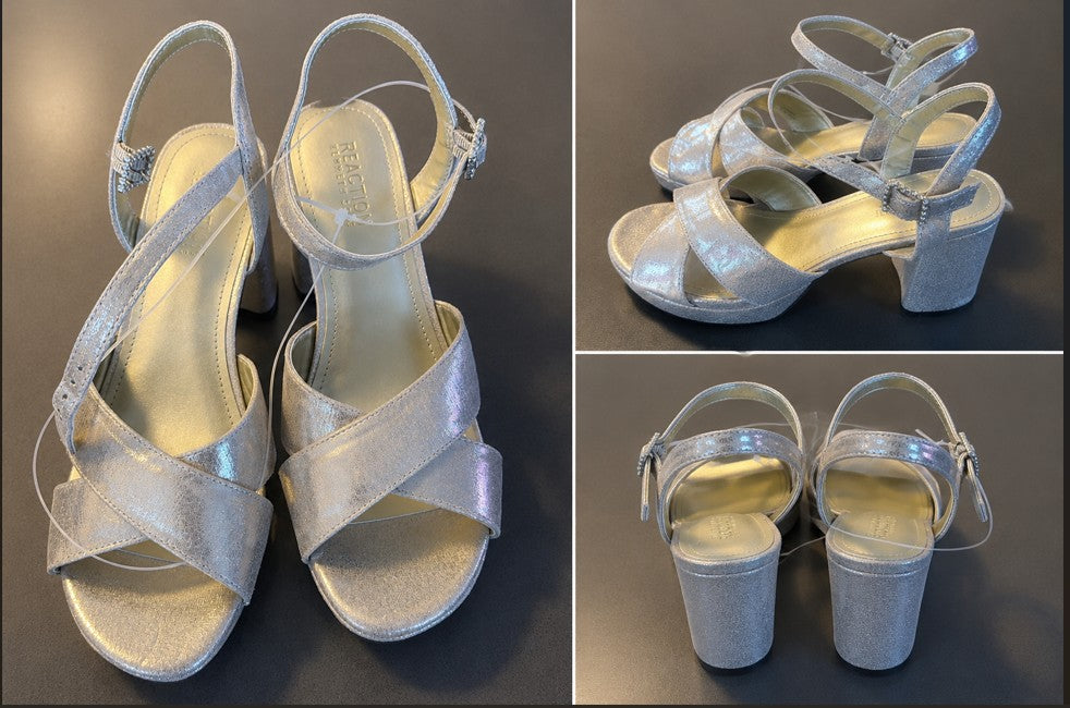 Kenneth Cole Reaction Women’s Silver Platform Block-Heel Sandals – Size 7.5