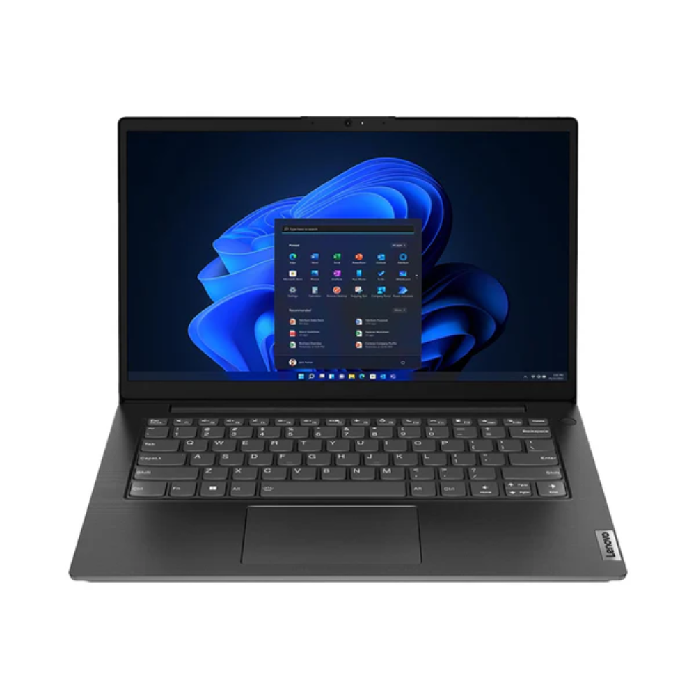 Lenovo laptop shown open on a white background