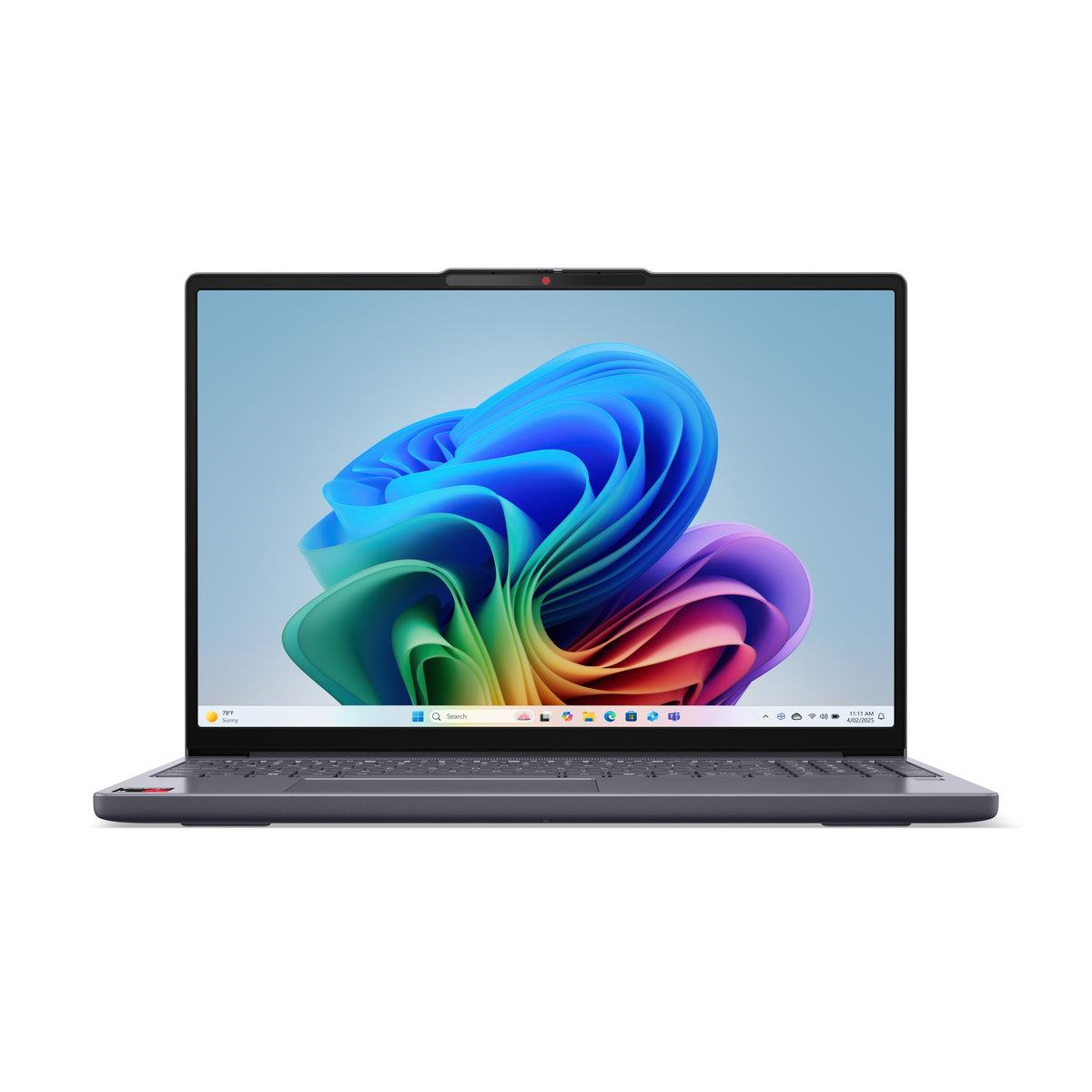 Lenovo laptop shown open on a white background