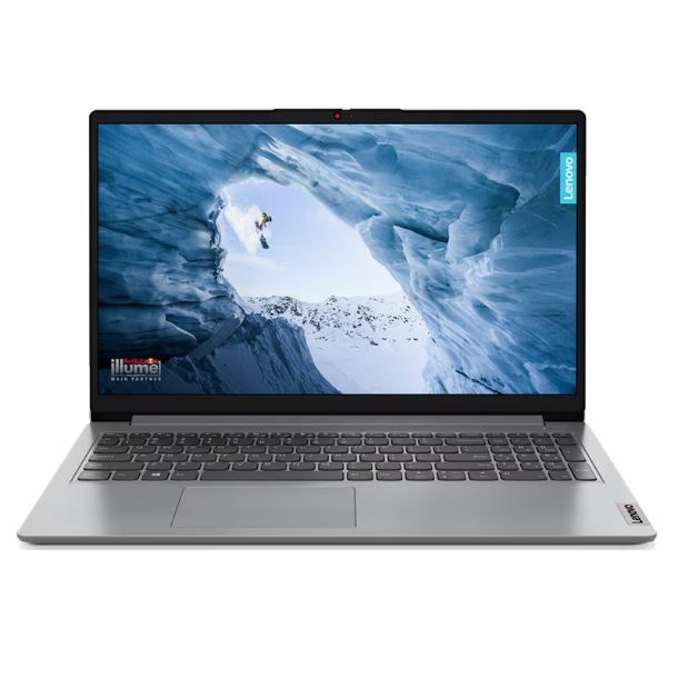 Lenovo laptop shown open on a white background